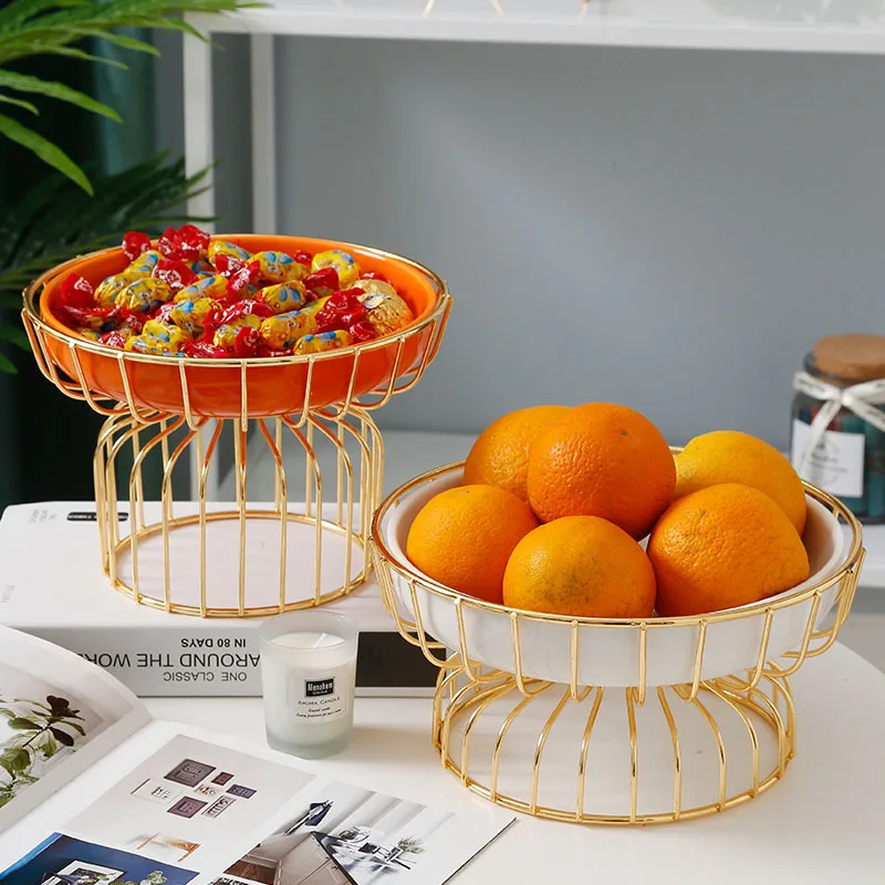 Golden Two Layer Storage Basket Fruit Dish Kitchen Home Bowl Ceramic Tray Detachable Snack Cookie Candy Dessert Holder Organizer