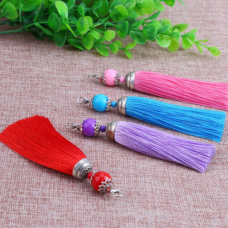 5pcs/lot 14 Colors Polyester Tassel Charms Pendants with Lobster Clasps Tassel Brush for DIY Earrings Jewelry Making Findings