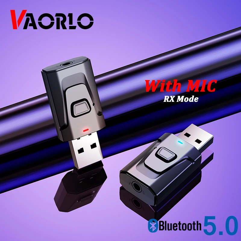 

VAORLO 4 IN 1 USB Bluetooth 5.0 Adapter 3.5MM AUX Stereo With Mic Handsfree Wireless Audio Receiver Transmitter For PC TV Carkit