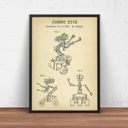 Short Circuit Movie Johnny 5 Patent Vintage Poster Prints Robot Blueprint Sci Fi Wall Art Canvas Painting Pictures Home Decor