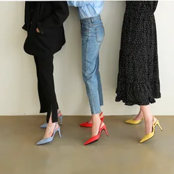 PUMPS 6CM/8CM/10CM  Summer new sandals stiletto pointed suede buckle with hollow  high heels womens andals zapatos de mujer