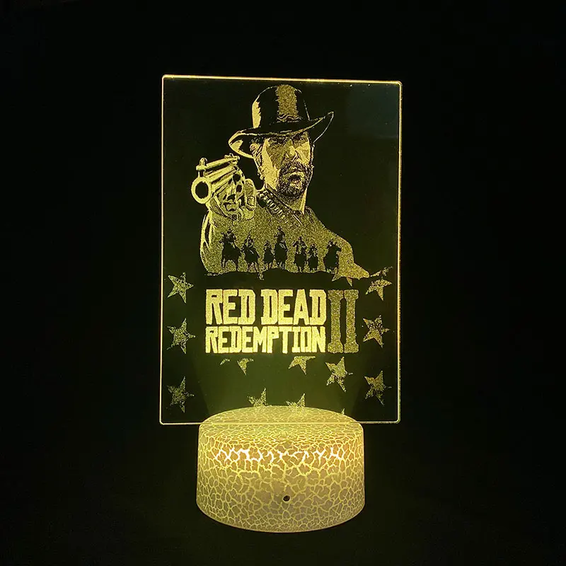 Red Dead Redemption 2 Game Figure Arthur Morgan 3D Picture Lava Lamp Battery Touch Night Light RGB Bedroom Table Desk Decoration