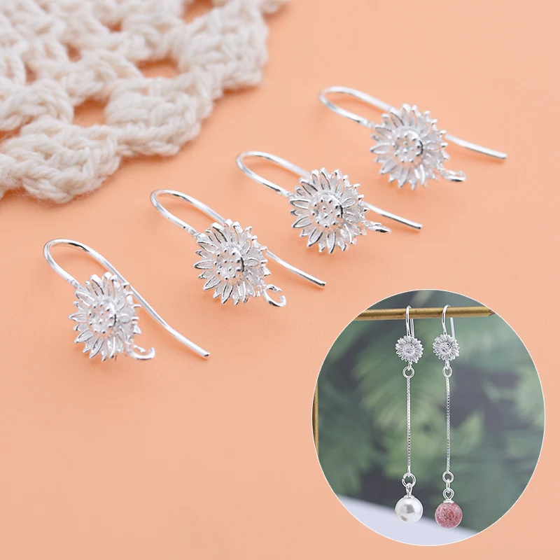 925 sterling silver DIY semi-finished material Daisy ear hook Handcrafted jewelry earring accessories