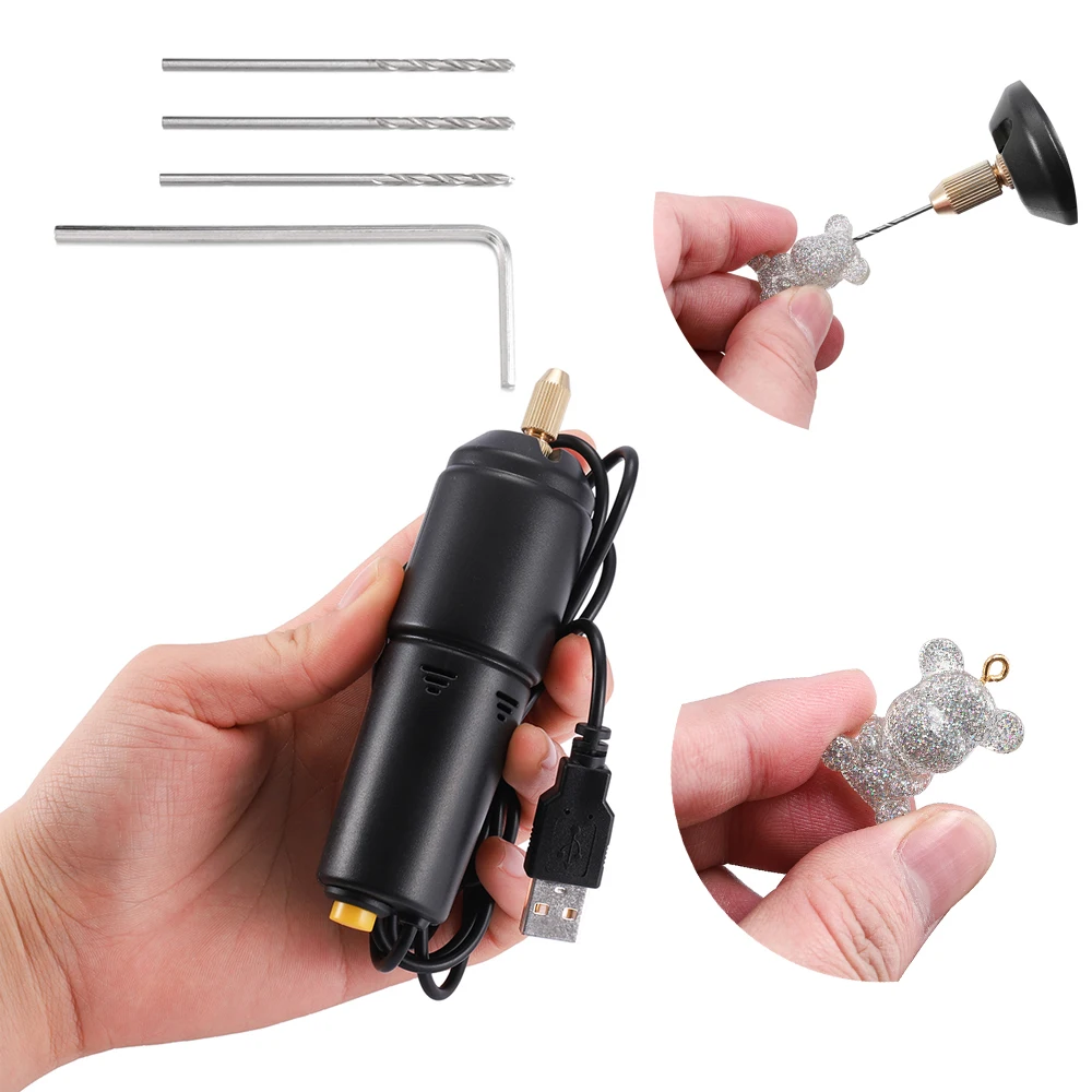 

1 Set 3 Drills Jewelry Tools Mini Electric Drill Handheld For Pearl Epoxy Resin Jewelry Making DIY Wood Craft Tools 5V USB Data