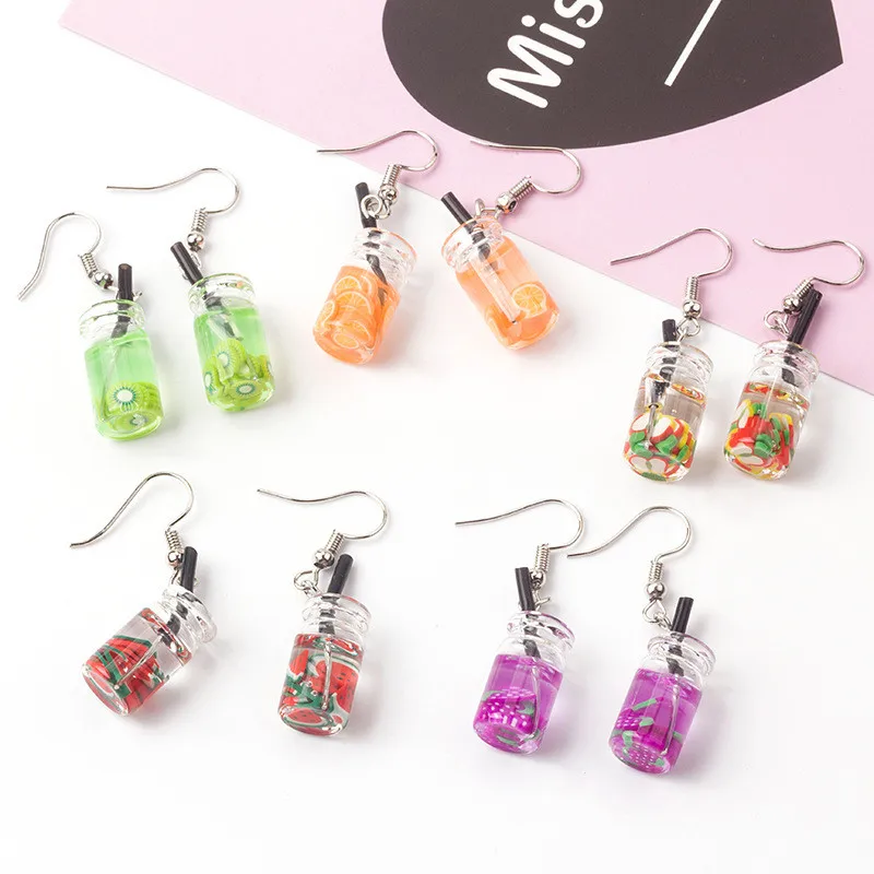 Fashionable Cute Milk Tea Fruit acrylic Earrings Sterling Women\'s Summer Sweet Earrings Wholesale