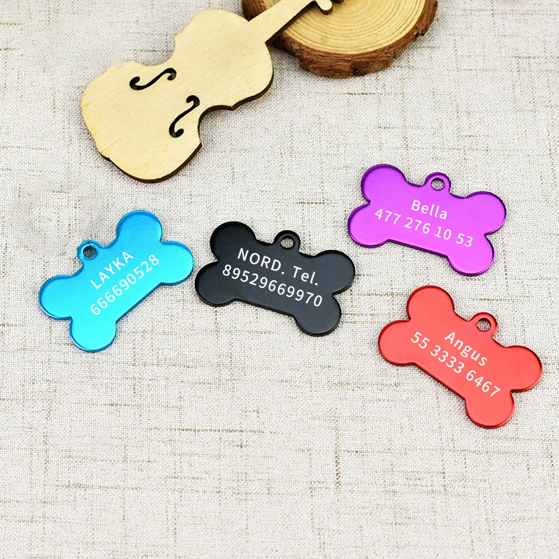 Gravura personalizada Anti-Lost Dog ID Tag, Pet Nome personalizado, Puppy Collar, Cat Bone Tags, Suprimentos de Identificação, 2pcs