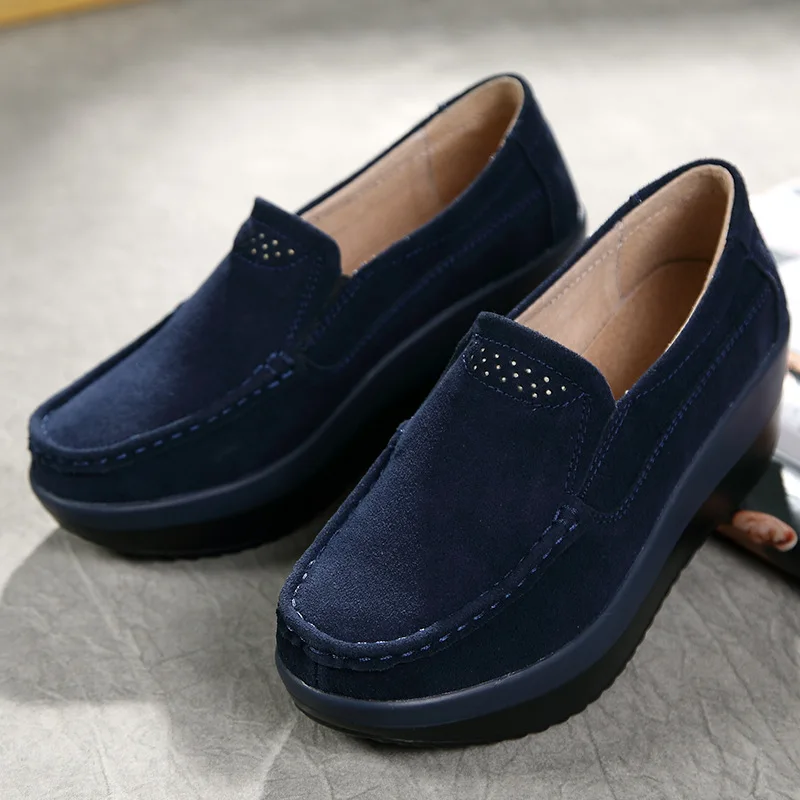 Women Flat Platform Loafers Ladies Elegant Suede Leather Moccasins Shoes Woman Slip on Moccasin Women Black Casual Shoes