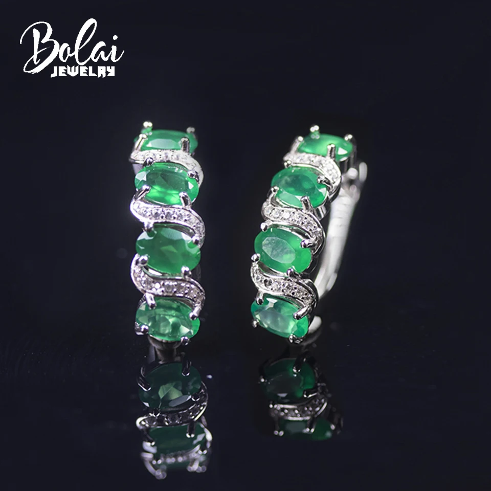

Natural Green Agate Stud Earrings Pure 925 Sterling Silver 6*4mm Gemstone Fine Jewelry for Women White Gold Color Never Fade