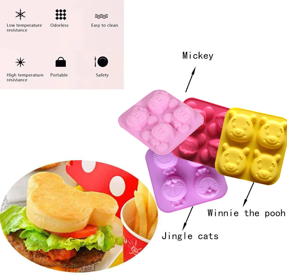 Silicone Cake Molds with Mickey ShapeChocolate Cake TraysFondant Moulds Jelly Cupcake Brownie MoldsKitchen Baking Decoration