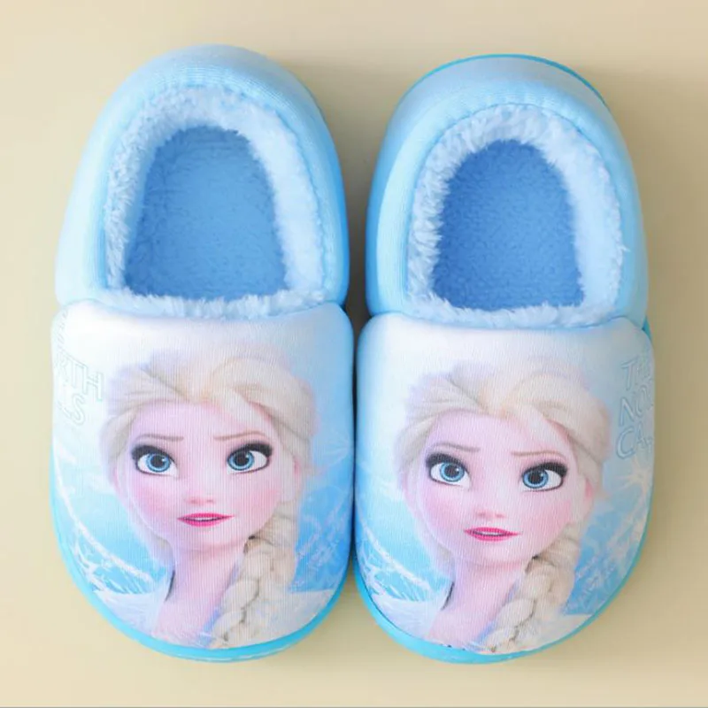 Disney Frozen Children's Cotton Slippers Winter Elsa Princess Parent-child Girls Shoes Non-slip Home Warm Cute Baby Slippers