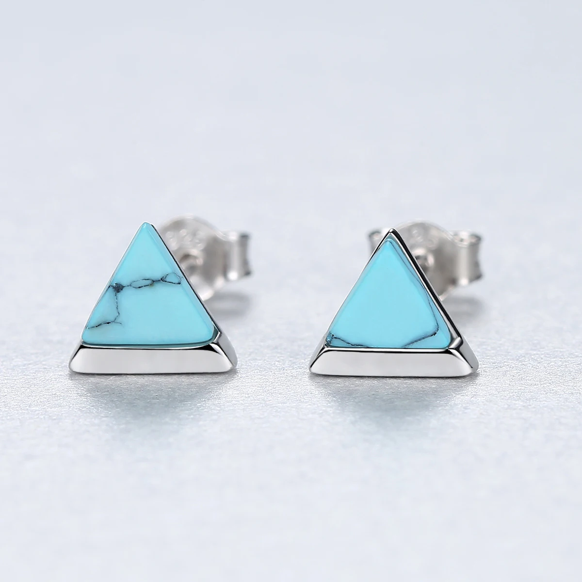 PAG&MAG Solid 925 Sterling Silver Triangle Natural Turquoise Stud Earrings For Women Wedding Bridal Female Fine Jewelry Gift