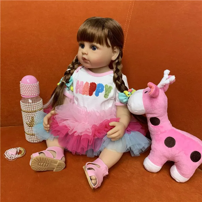 New Braid Brown Hair Wig for 22 Inch Reborn Dolls Long Straight Hair for 32-35cm Doll Head Silicone Reborn Baby Doll Hair Wig