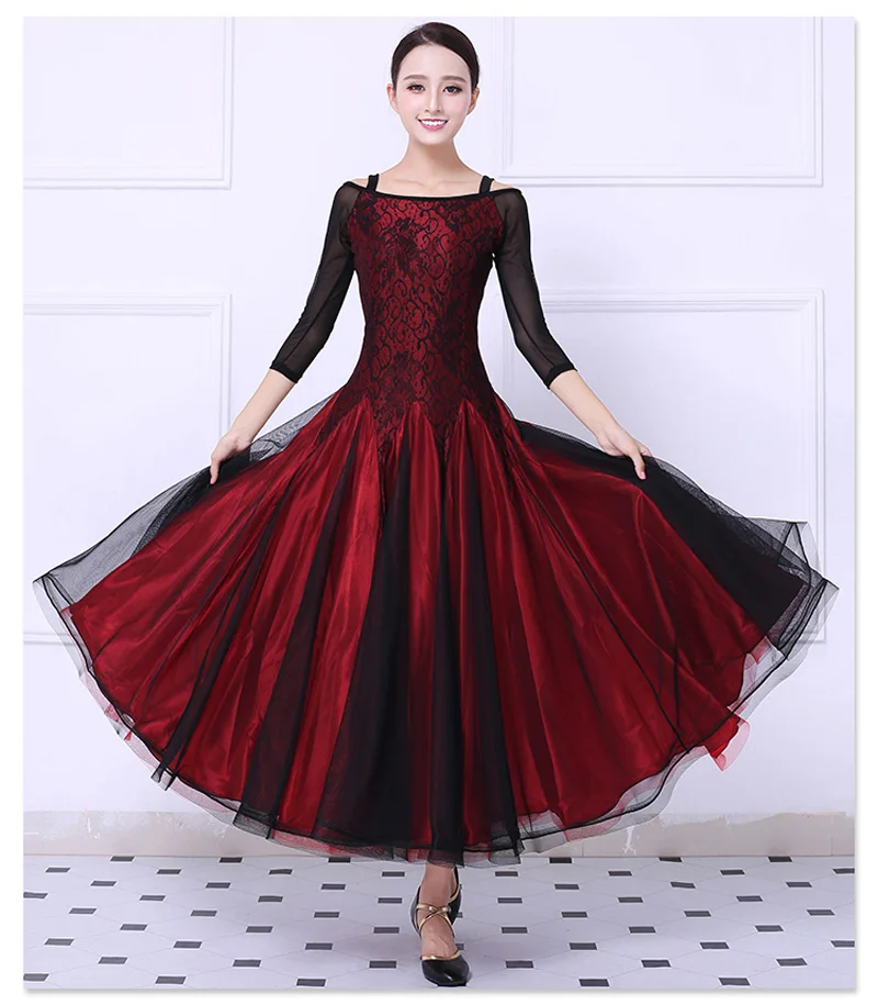 Ballroom Competition Dance Dress Women Red Tango Flamenco Waltz Dancing Skirt Lady's Elegant Lace Ballroom Dance Dresses