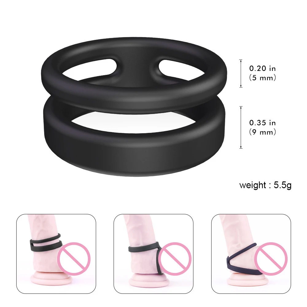 Silicone Double Penis Ring Delay Ejaculation Cock Rings Male Dick Erection Erotic CockRings Multi Wearing Ways Sex Toys for Men