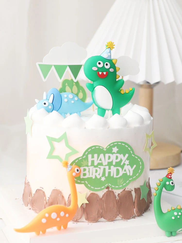 Artoon bebê dinossauro bolo topper dinossauro selva safari festa de aniversário decoração menino dinossauro animais decoração do bolo mundo jurássico