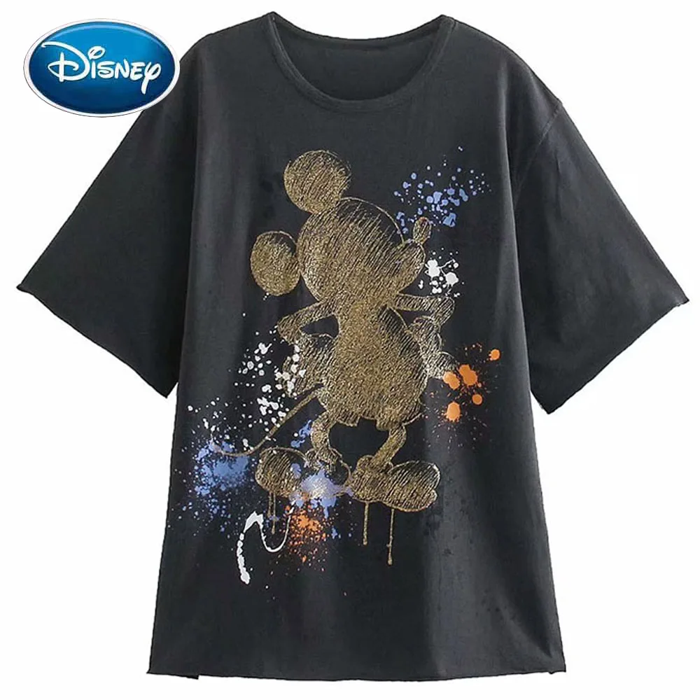 Disney Chic Mickey Mouse Ink Graffiti Cartoon Print T-Shirt Women Harajuku Short Sleeve Female Casual O-Neck Tee Tops Streetwear