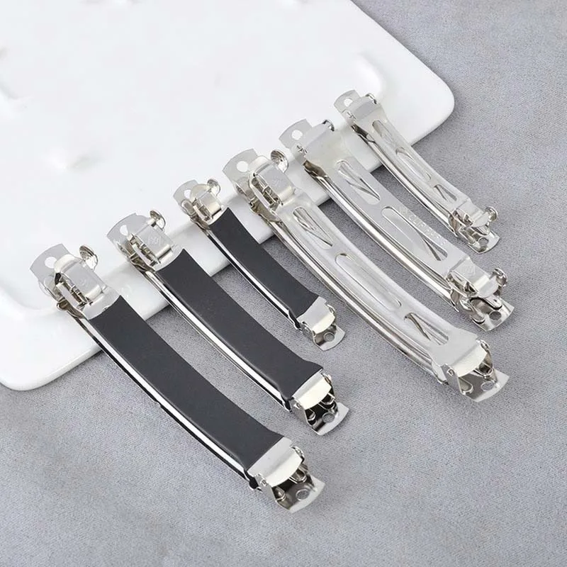 French Barrette Style Spring Hair Clips Automatic Clip Blank Width Setting Rhodium Bow Hairpin Supplies For Jewelry Making