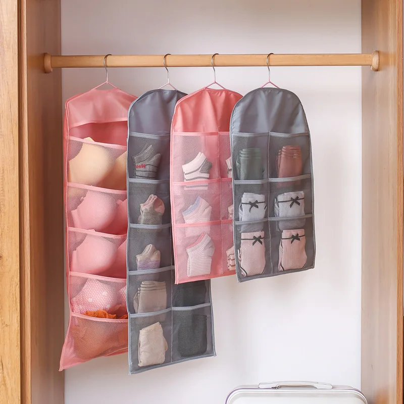 Double-sided Underwear Storage Bag Wardrobe Finishing Bra Underwear Compartment Storage Hanging Bag With Hanger