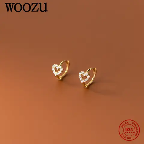 WOOZU 925 Sterling Silver INS Minimalism Sweet Love Heart CZ Zircon Hoop Earrings For Women Girl Small Ear Buckle Jewelry Gift