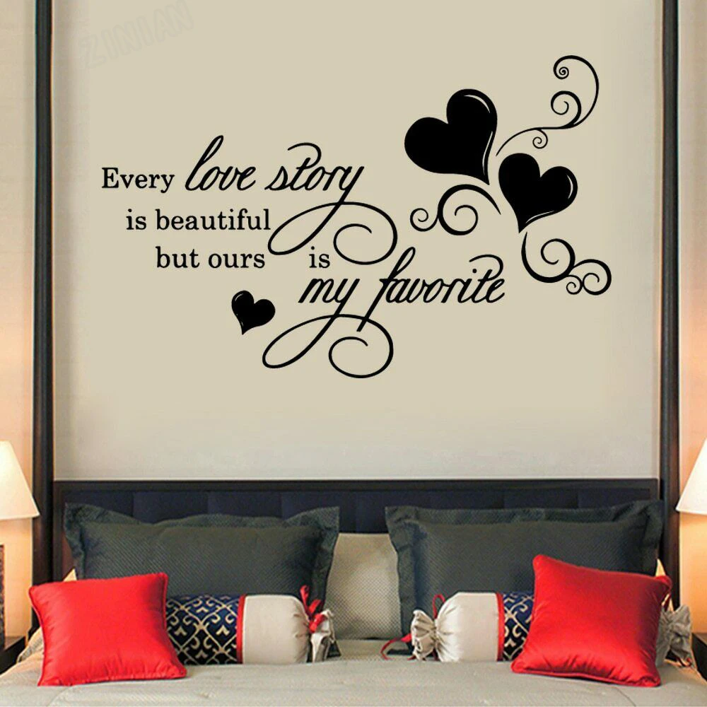 Romantic Quote Wall Decal Every Love Story Is Wall Sticker Bedroom Decor Vinyl Removable Wall Paper For Couple Room Art Y183