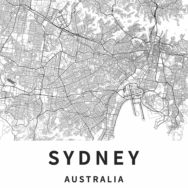 Sydney, Perth, Brisbane, Melbourne Australia City Street Road Map Posters and Prints Travel Gift Wall Art Canvas Painting Decor