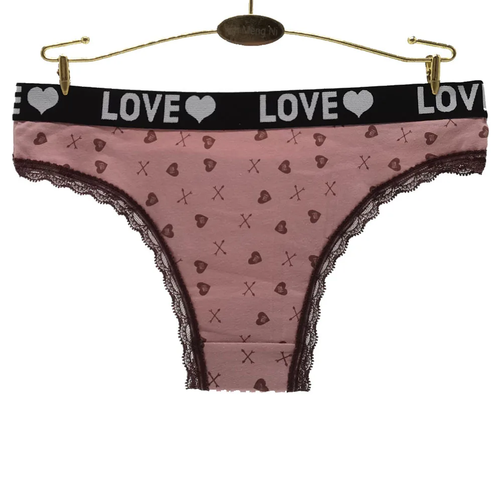 1/2/3/4/5/6PCS Cute Heart Print Thongs Young Girl Lace G-String Cotton Bikini Panties Underpants Briefs Set Underwear Linger