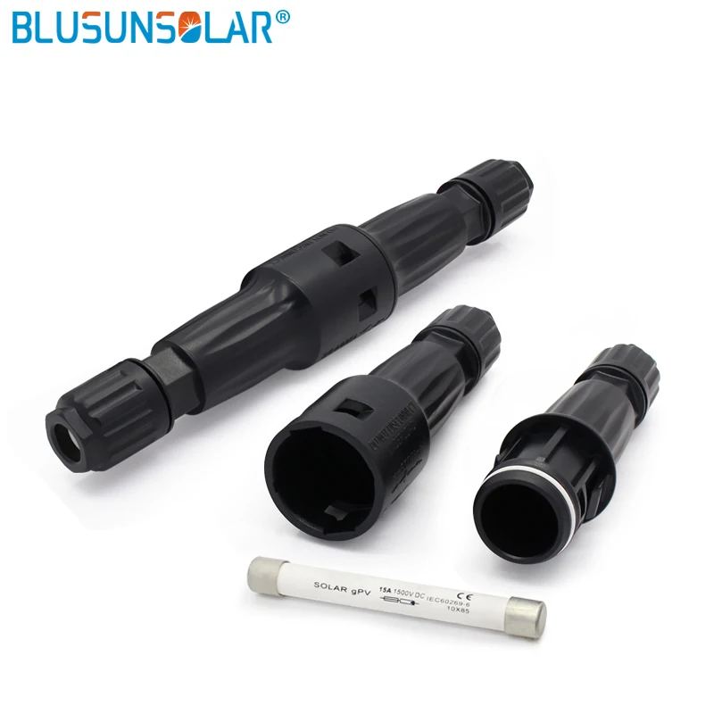 

BLUSUNSOLAR 200pcs/lot 1500VDC PV In Line Fuse Solar Connector Holder Waterproof Connector With15A Fuse Used In Solar Panel