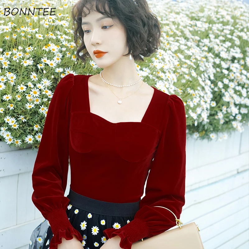 Blouses Women Spring Vintage Trendy Solid BF Temperament Square Collar Korean Style Classic All-match College Classy Tops Daily