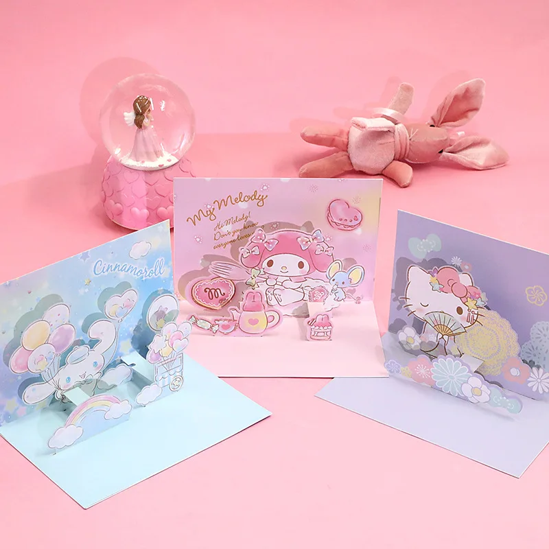 

Новые милые аниме 3D Sanrioed Mymelody Cinnamoroll Kt креативные подарочные открытки Мультяшные поздравительные открытки милые игрушки на день рождения