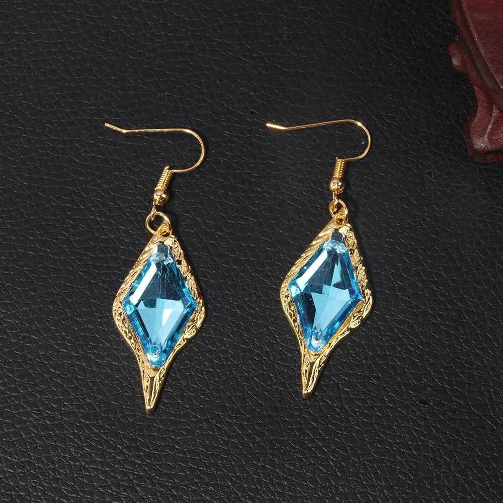 Genshin Impact Kaeya Alberich Cosplay Earrings Golden Rhombus Blue Crystal Ear Clips Tartaglia Venti Qiqi Costume Party Jewelry