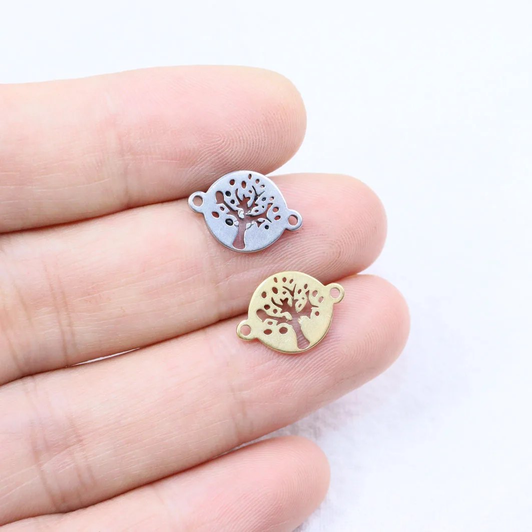 10pcs 12mm Wholesale Stainless Steel Pretty Tree Connector Charms DIY Anklets Bracelet Unfading Colorless 2 Colors