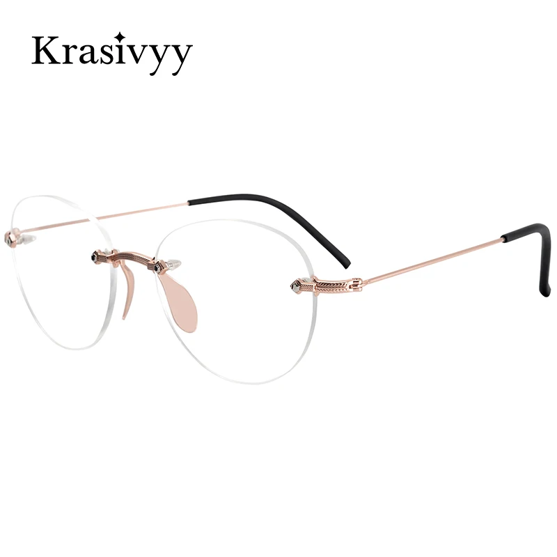 Krasivyy Pure Titanium Rimless Glasses Frame Women Ultralight Vintage Round Prescription Eyeglasses Ladies Brand Optical Eyewear