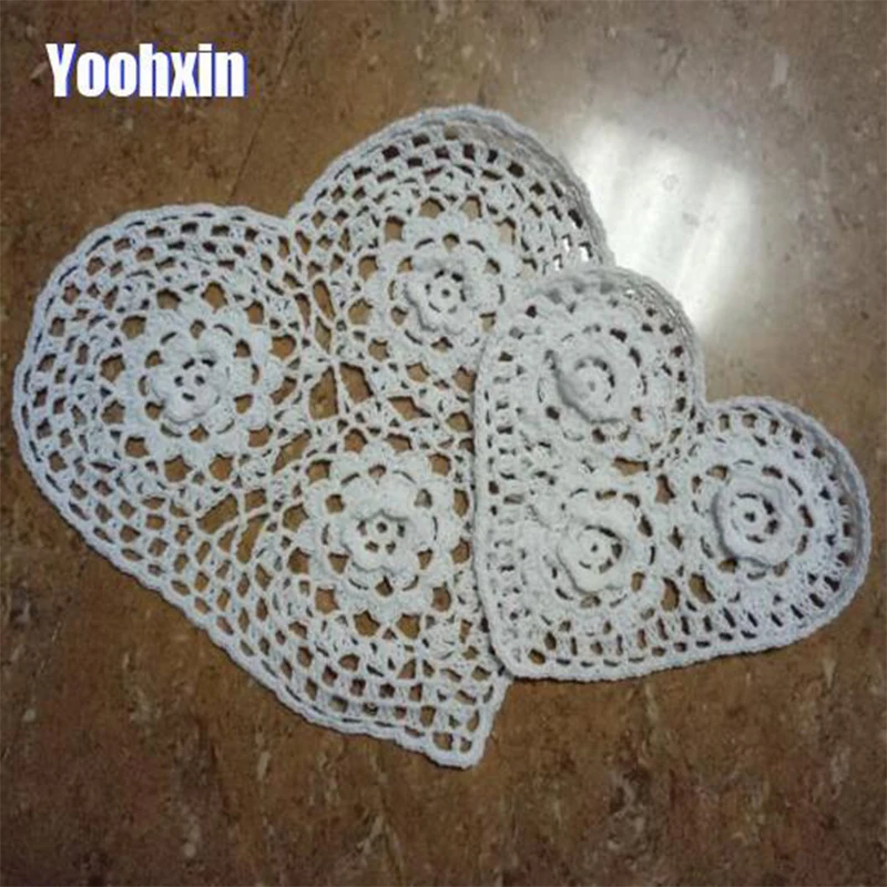 

NEW Cotton Heart Placemat Cup Coaster Mug Kitchen Christmas Dining Table Place Mat Cloth Lace Crochet Tea Coffee Doily Glass Pad