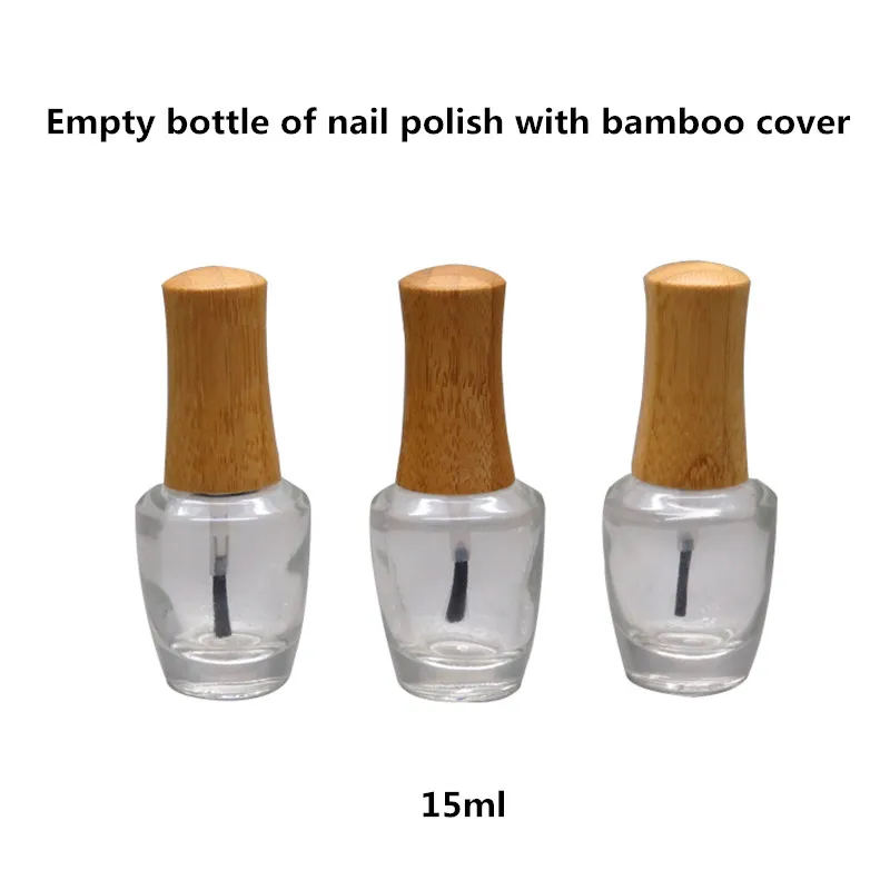 

Wholesale 15ml Nail Polish Bottle glue Container Empty glass bottle with Bamboo Cap Nail Gel Bottle Packing Material