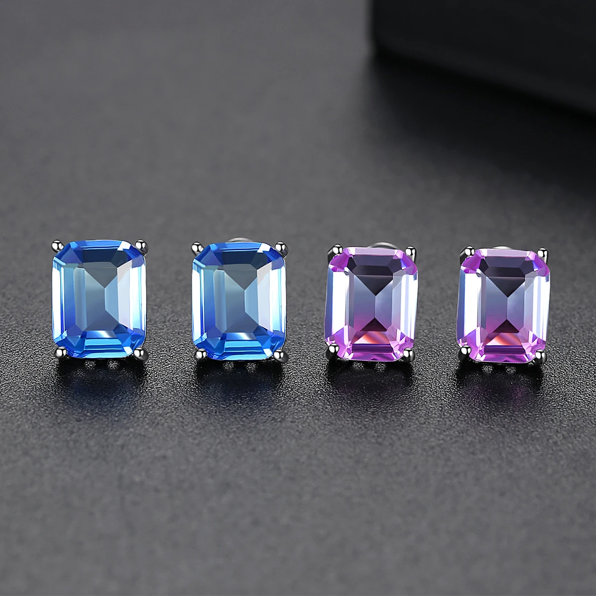 LUOTEEMI Square Blue Purple CZ Stud Earrings for Women Cute Wedding Engagement Fashion Jewelry Sweet Girls Christmas Gifts