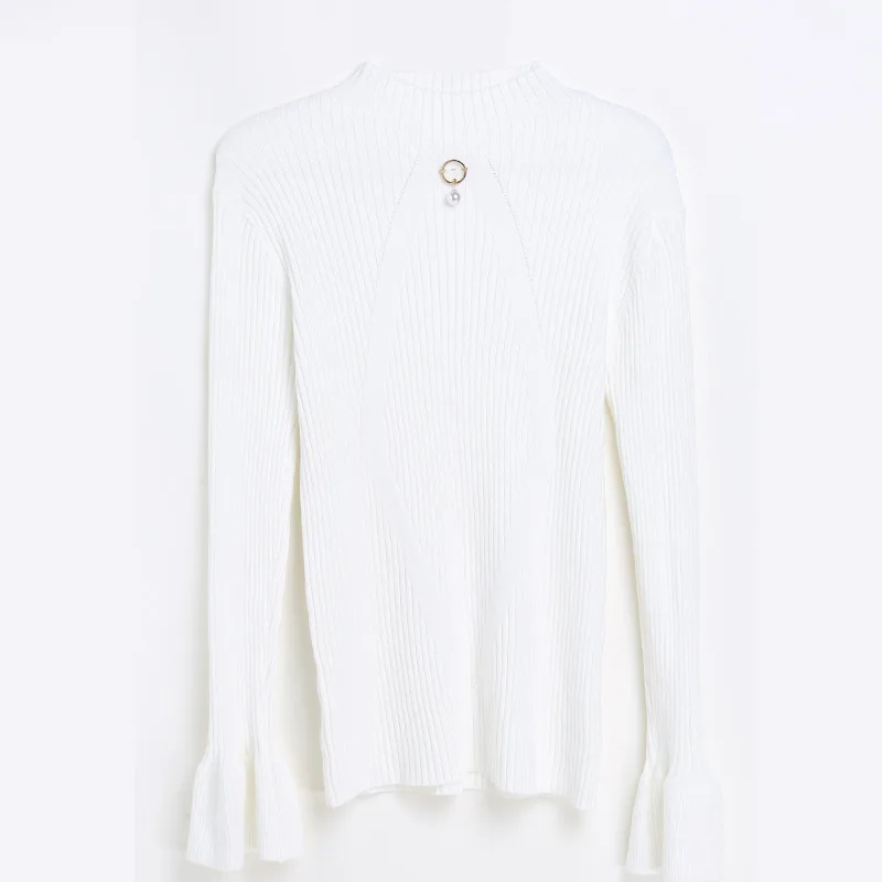 2021 Fall and winter new fashion commuter half-turtleneck trumpet-sleeve sweater sweater