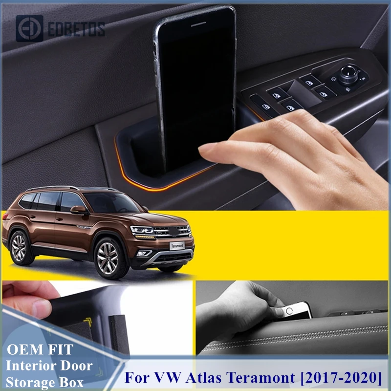 4PCS/set Car Inner Side Front Door Handle Storage Box Tray Holder For Volkswagen VW Atlas Teramont 2017 - 2020 Car Accessories