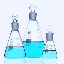 50ml to 1000ml Lab Borosilicate Glass Erlenmeyer Conical Flask with #19 #24 #29 Ground-in Ring Stopper