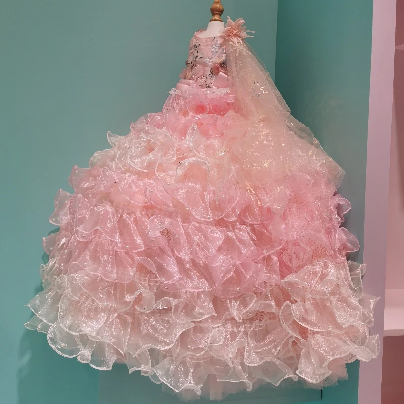 Luxury Handmade Dog Wedding Dress Pink Ball Gown
