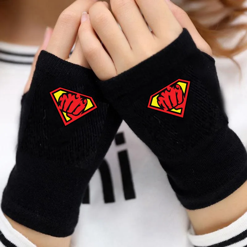 Anime one punch man Gloves Warm Winter Fingerless Cartoon Half Finger Knitted Black Warm Thick Gloves Costumes Accessories