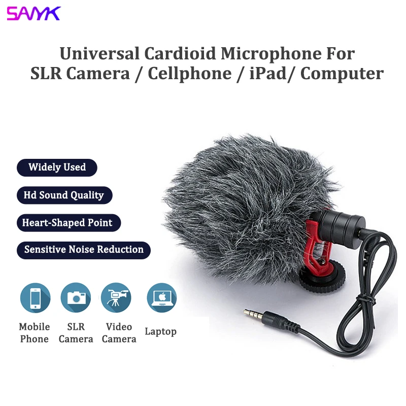 

SANYK Universal Cardioid Microphone For SLR Camera / Cellphone / iPad/ Computer Noise Cancellation Microphone Vlogging Microphon