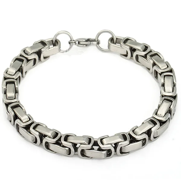 Trendy Style Mens Necklace And Bracelet Set 8mm Wide Silver Color Stainless Steel Byzantine Box Chain Vintage Jewelry