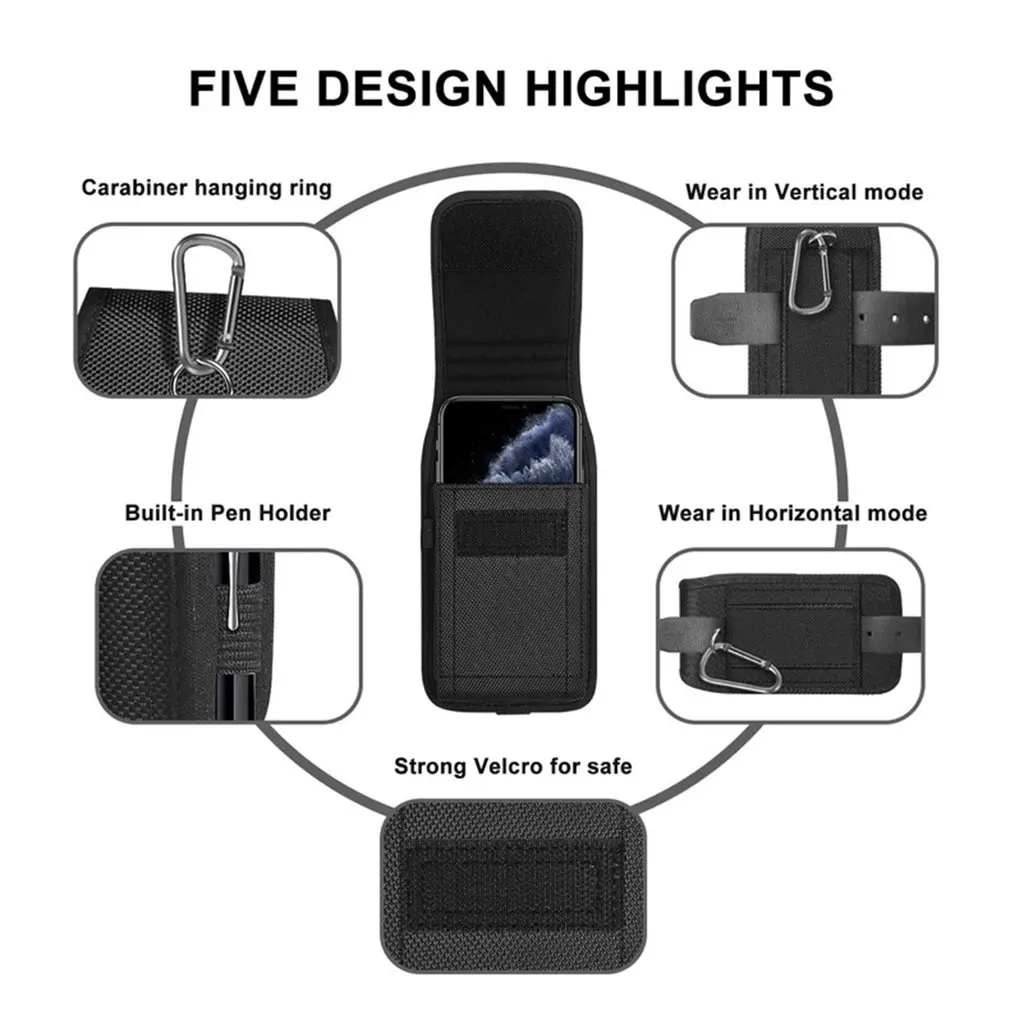 Tactical Cell Phone Pouch Holster with Free D Buckle Protable Wallet Card Waist Pack Outdoor Sports Nylon Carrying Case