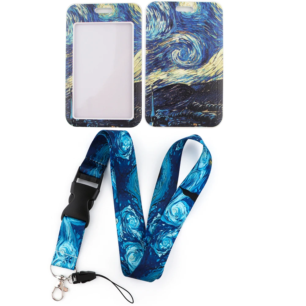 LX888 Art Printed Starry Night Lanyard ID Card Badge Holder Phone Neck Strap Rope Keychain USB Hang Cord Lariat Art Lovers Gift