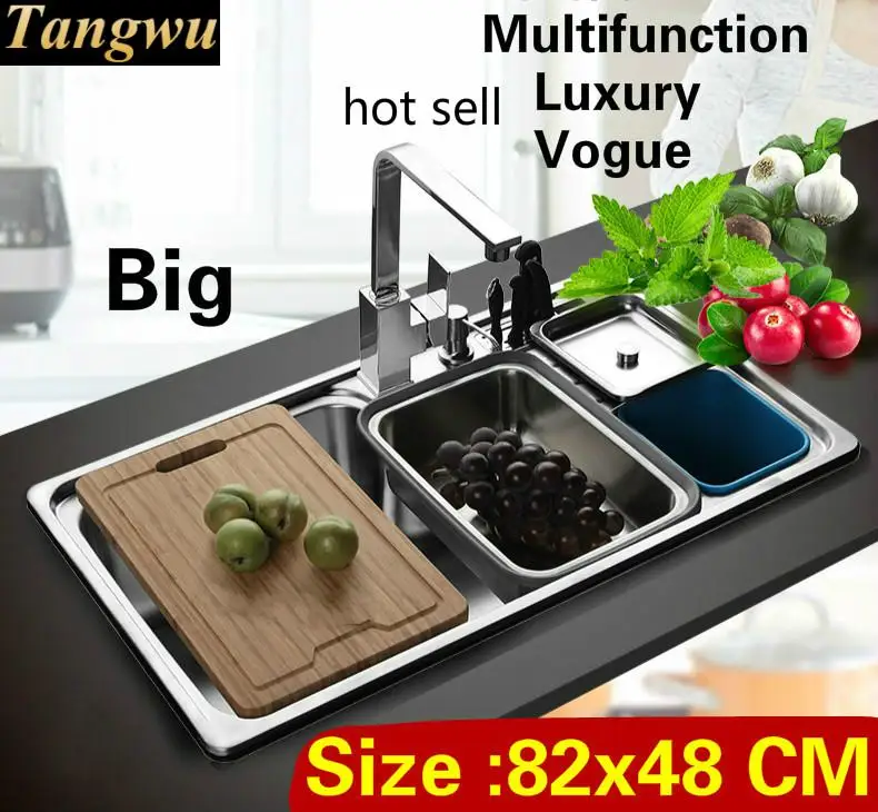 

Free shipping Apartment luxurious kitchen single trough sink vogue wash vegetables 304 stainless steel big hot sell 820x480 MM