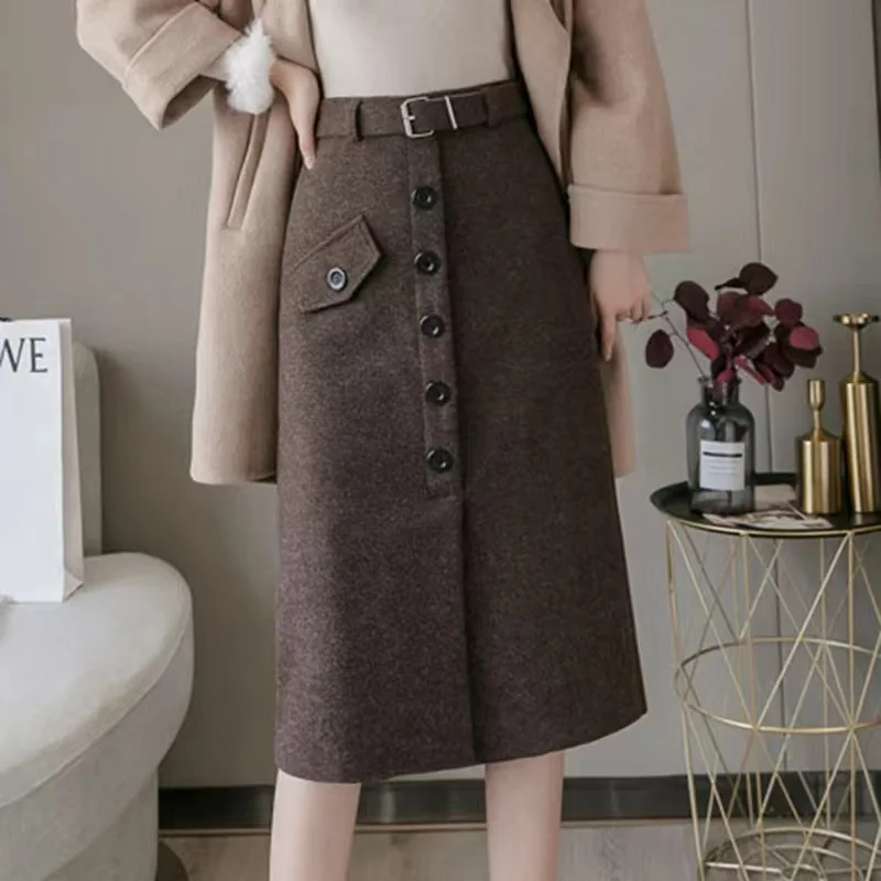 Streetwear Winter Skirts Women 2023 Split Korean Style Elegant Skirt Black High Waist Casual Office Ladies Skirt Clothes Bottoms