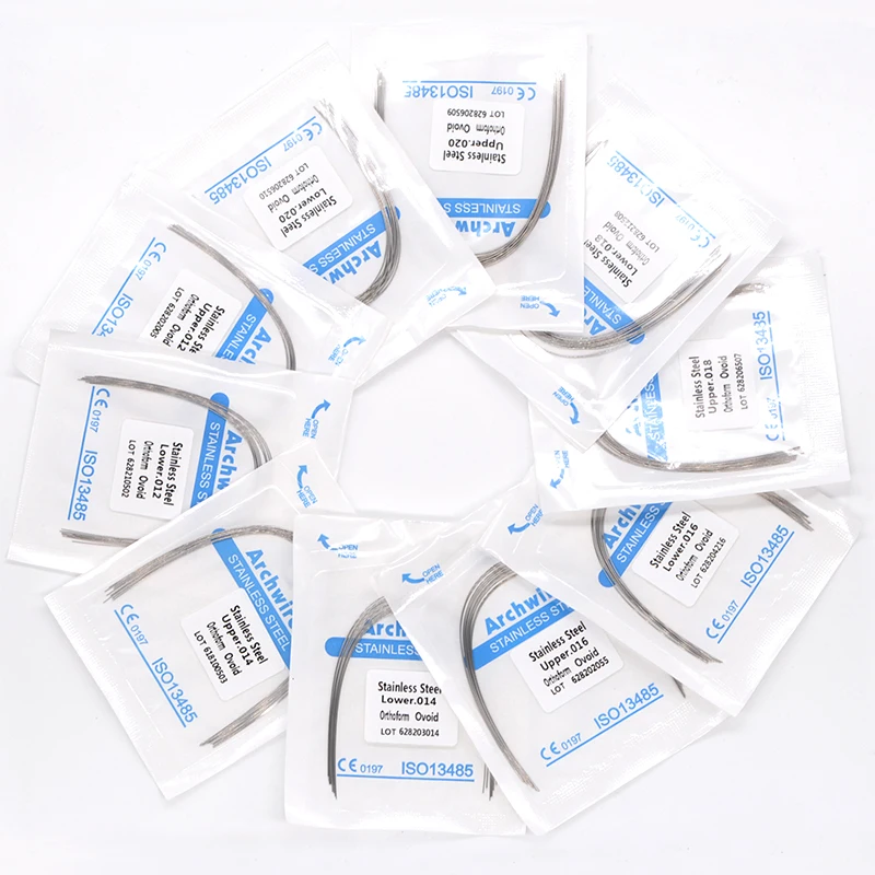 100pcs/10bags Dental Orthodontic NiTi Archwire Mounted Braces Rectangular Ovoid Square Natural 50pcs Upper+50pcs Lower