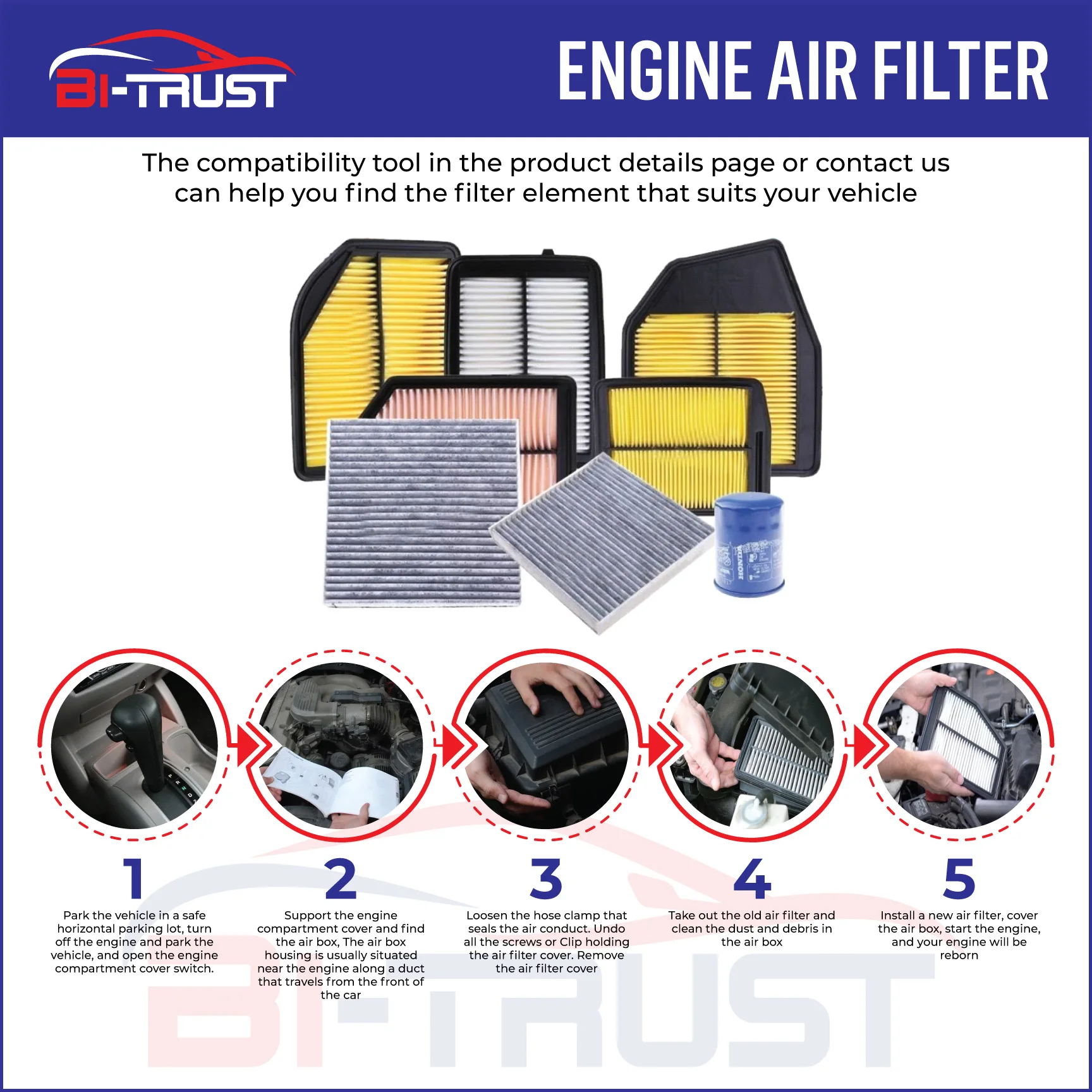 Bi-Trust Engine Air Filter for Honda Civic 1.8L  Acura ILX 2.0L 2013-2015 CA11113,17220-R1A-A01