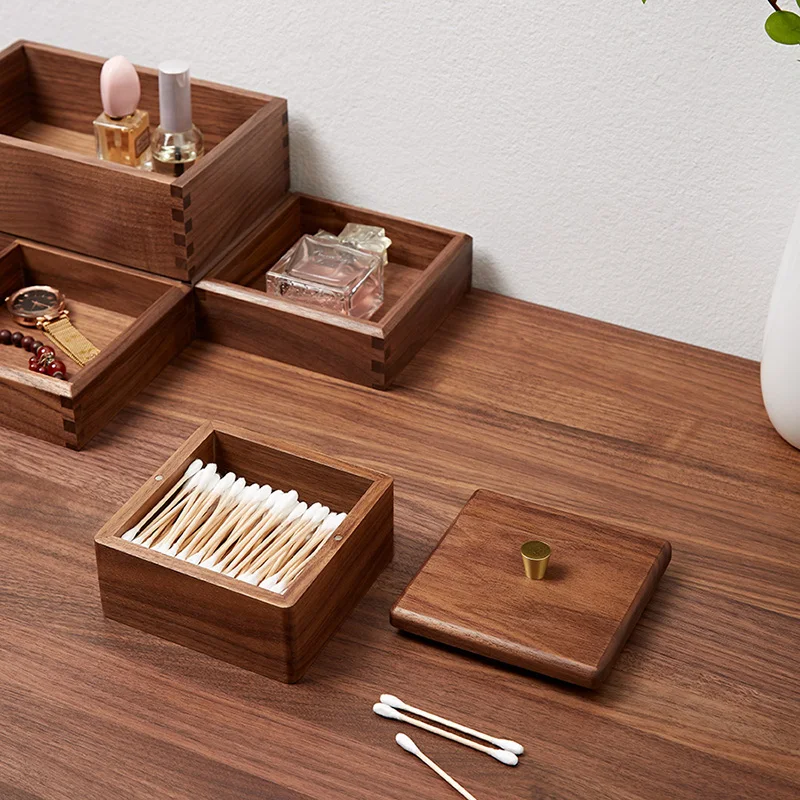 Black Walnut Storage Box for Sundries, Gadget, Cotton Swab, Home Office, Hotel, 11cm x 6cm