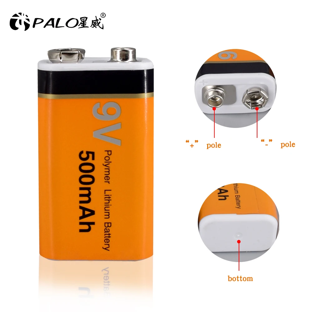 

PALO Battery 9V 500mAh Li-ion Rechargeable Battery lithium battery for Multimeter Microphone Toy Remote Control KTV